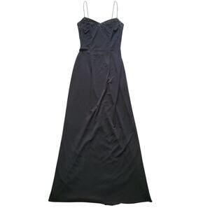 Vintage Y2K Dave &Johnny Sz 3/4 Long Dress Gown Black Sleeveless Mesh Beaded 90s